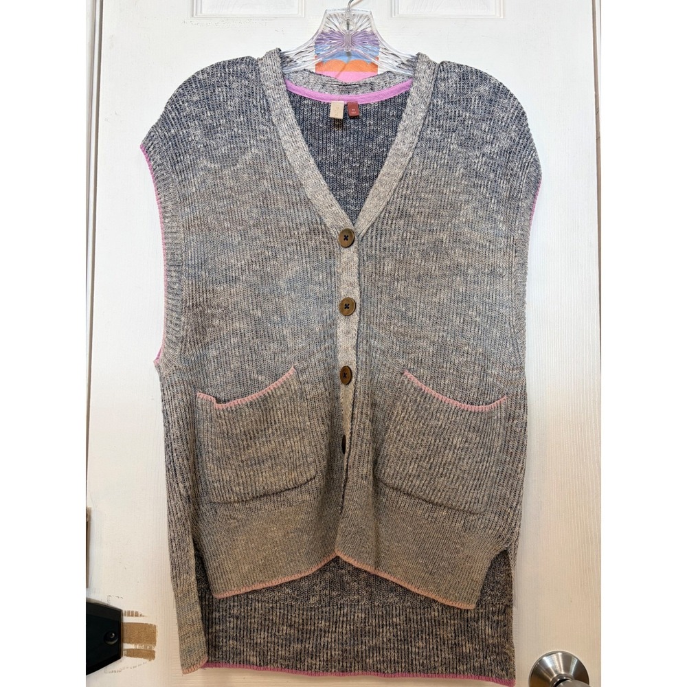 Pilcro Anthropologie Grey Pink Washed Sweater Vest Oversized Button Front XS